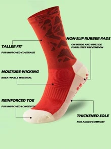 FLSHMCEN 1 đôi Vớ thể thao họa tiết hình học chống trượt cho bóng rổ bóng đá - Đỏ - Xem 4