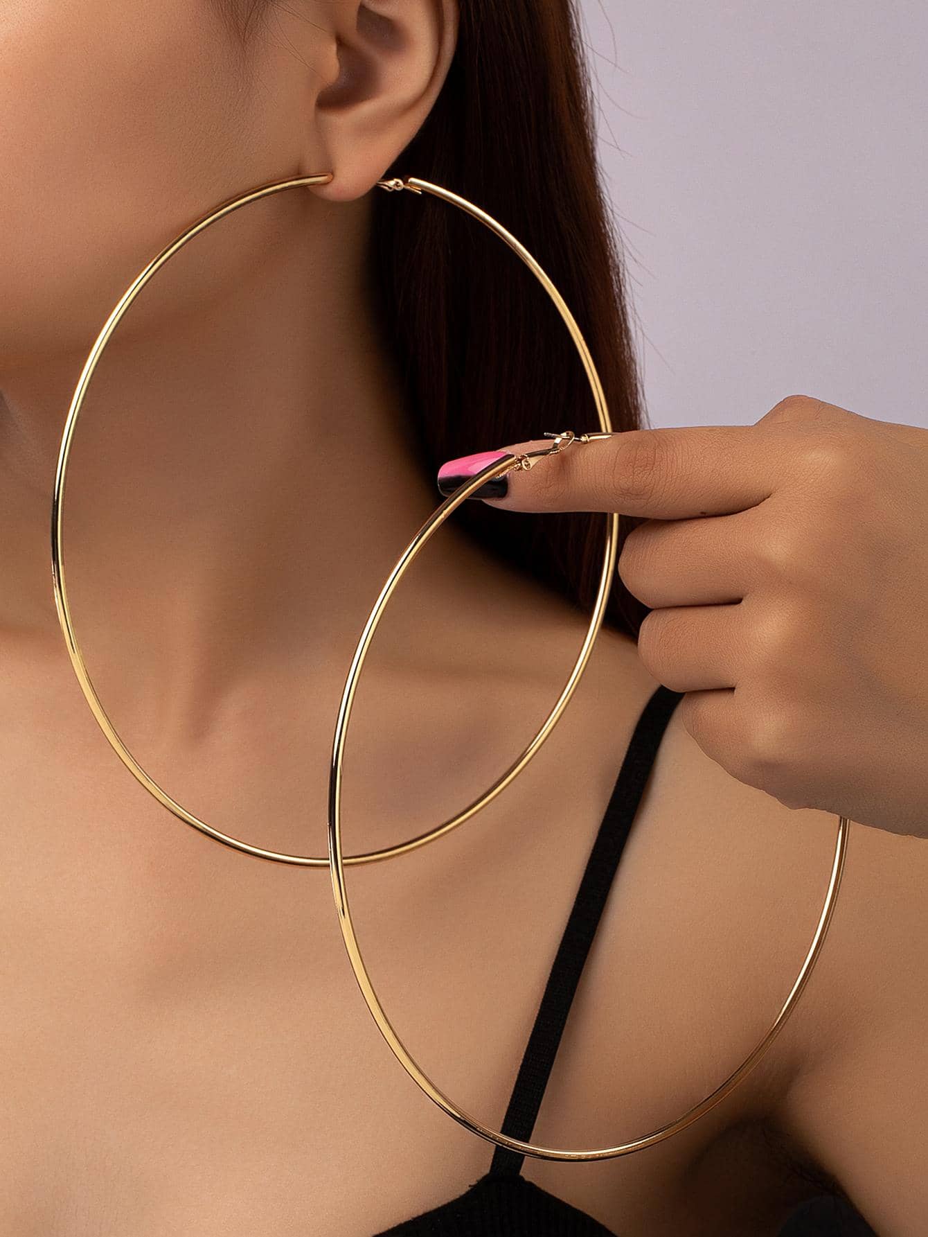 1 par Pendientes de aro miedoso grande para mujeres para fiesta de graduación banquete - Amarillo Oro - Añade 5