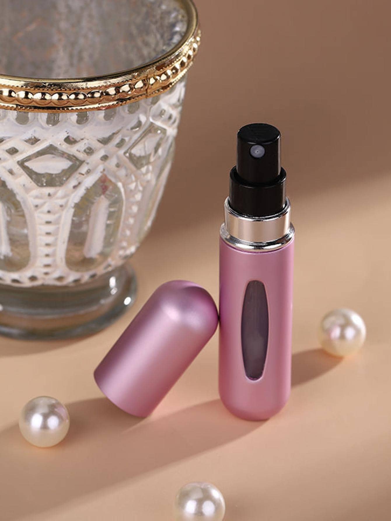 1pc Aluminum Refillable Perfume Empty Spray Bottle, Simple Solid Color Reusable Portable Perfume Dispenser For Travel,For Holiday Beach, Bathroom Collection, Bedroom Collection, Large Capacity - Pink - View 1