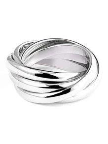 1入組時尚鋅合金紋理金屬戒指適合男士適用於日常生活日常裝飾 - 銀色 - 查看 2