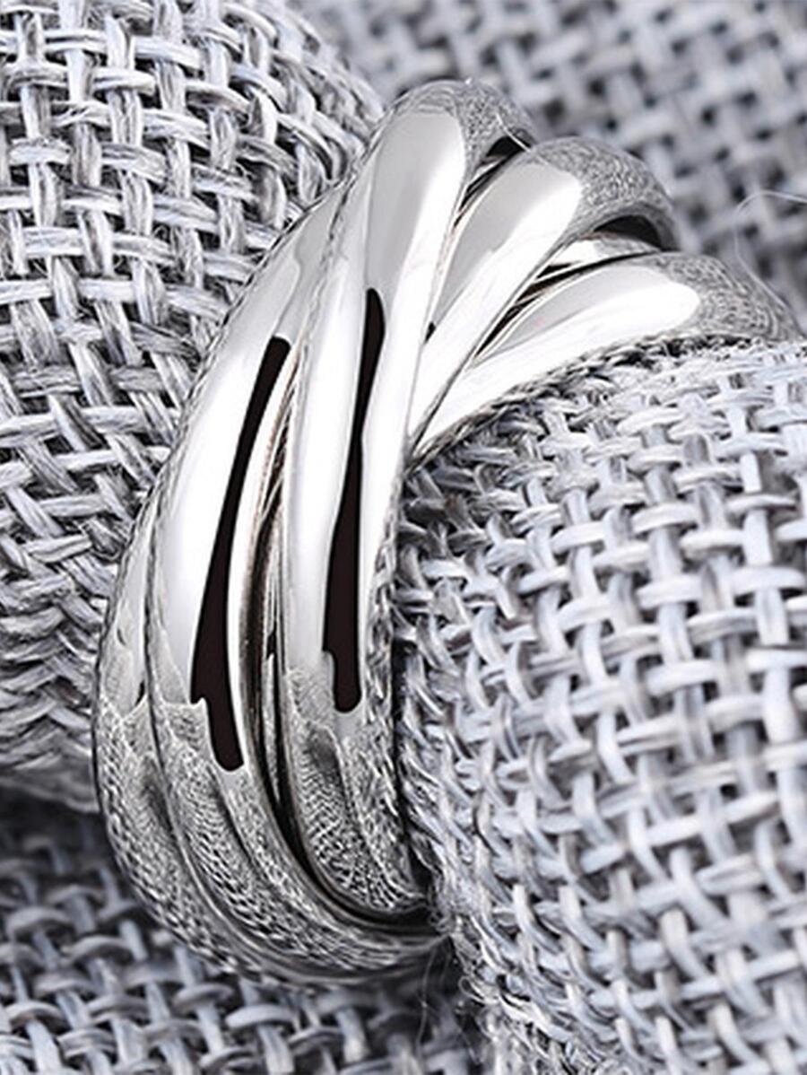 1入組時尚鋅合金紋理金屬戒指適合男士適用於日常生活日常裝飾 - 銀色 - 查看 1