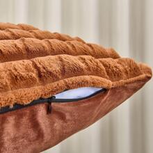 1入組素色紋理毛絨靠墊套，極簡主義面料多尺寸家居裝飾抱枕套 - 咖啡棕 - 查看 4