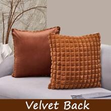 1入組素色紋理毛絨靠墊套，極簡主義面料多尺寸家居裝飾抱枕套 - 咖啡棕 - 查看 6