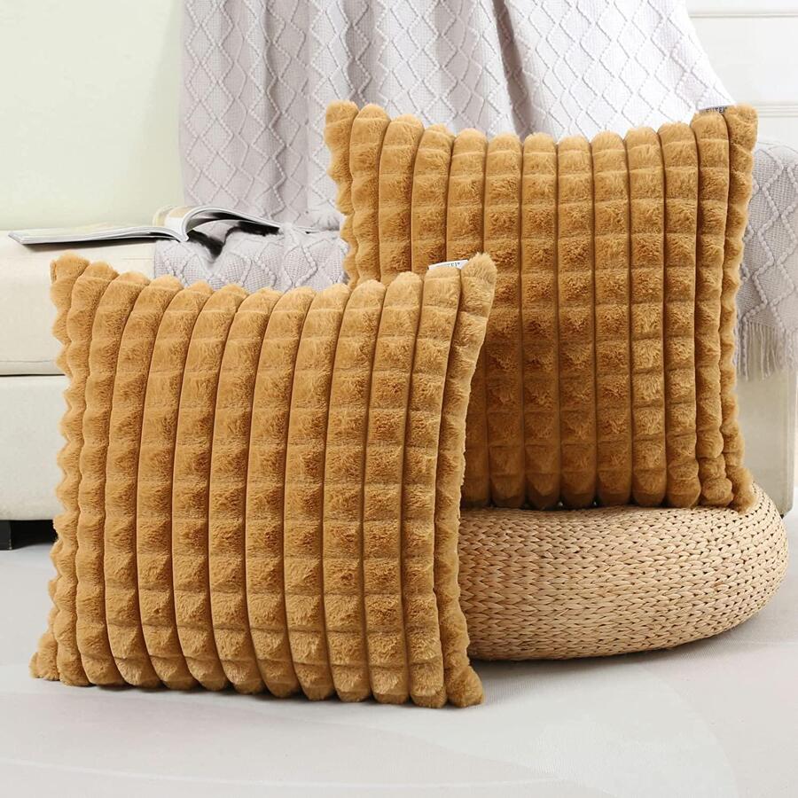 1pc Solid Color Textured Plush Cushion Cover, Minimalist Fabric Multi-size Decorative Throw Pillow Case For Home - Beige - View 1