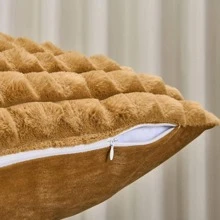 1pc Solid Color Textured Plush Cushion Cover, Minimalist Fabric Multi-size Decorative Throw Pillow Case For Home - Beige - View 5