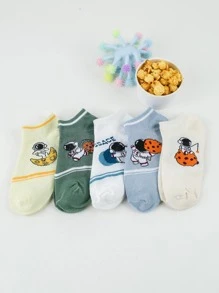 5雙女士宇航員圖案時尚短襪適用於日常生活 - 彩色 - 查看 1