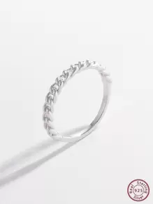 女士極簡鏈子裝飾的銀戒指,日常裝飾通勤婚禮訂婚新娘珠寶1入組 - 銀色 - 查看 2