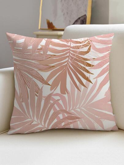 1入組熱帶樹葉圖案靠墊套，現代織物裝飾抱枕套，適合家居，四季皆宜
