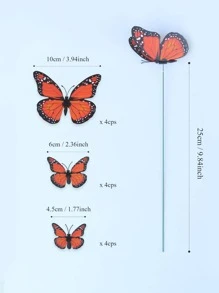 12入組蝴蝶形狀裝飾花園樁 - 橘色 - 查看 2