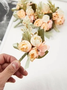 Hombres 6 piezas Boutonniere con diseño de flor romántico para boda - Champán - Ver 2