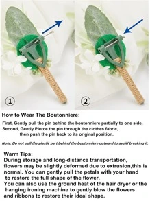 Hombres 6 piezas Boutonniere con diseño de flor romántico para boda - Champán - Ver 5