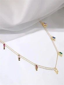 Bạc Thời Trang Đính Đá Cubic Zirconia Dây Chuyền Nữ Cho Món Quà Sinh Nhật - Vàng - Xem 5