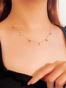 Bạc Thời Trang Đính Đá Cubic Zirconia Dây Chuyền Nữ Cho Món Quà Sinh Nhật - Vàng - Xem 2