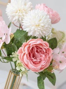 1束大型人造牡丹花束，婚礼装饰DIY花环材料，新娘捧花，腕花，胸花，头饰配饰，婚车装饰，拱门装饰，家居/餐厅/卧室花瓶装饰，生日派对装饰，情人节和新年礼物，毕业礼物 - 粉色 - 查看 3