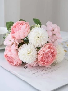 1束大型人造牡丹花束，婚礼装饰DIY花环材料，新娘捧花，腕花，胸花，头饰配饰，婚车装饰，拱门装饰，家居/餐厅/卧室花瓶装饰，生日派对装饰，情人节和新年礼物，毕业礼物 - 粉色 - 查看 4