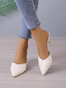 優雅淺褐色高跟鞋適用於女士尖頭高跟帶跟穆勒鞋 - 米色 - 查看 4