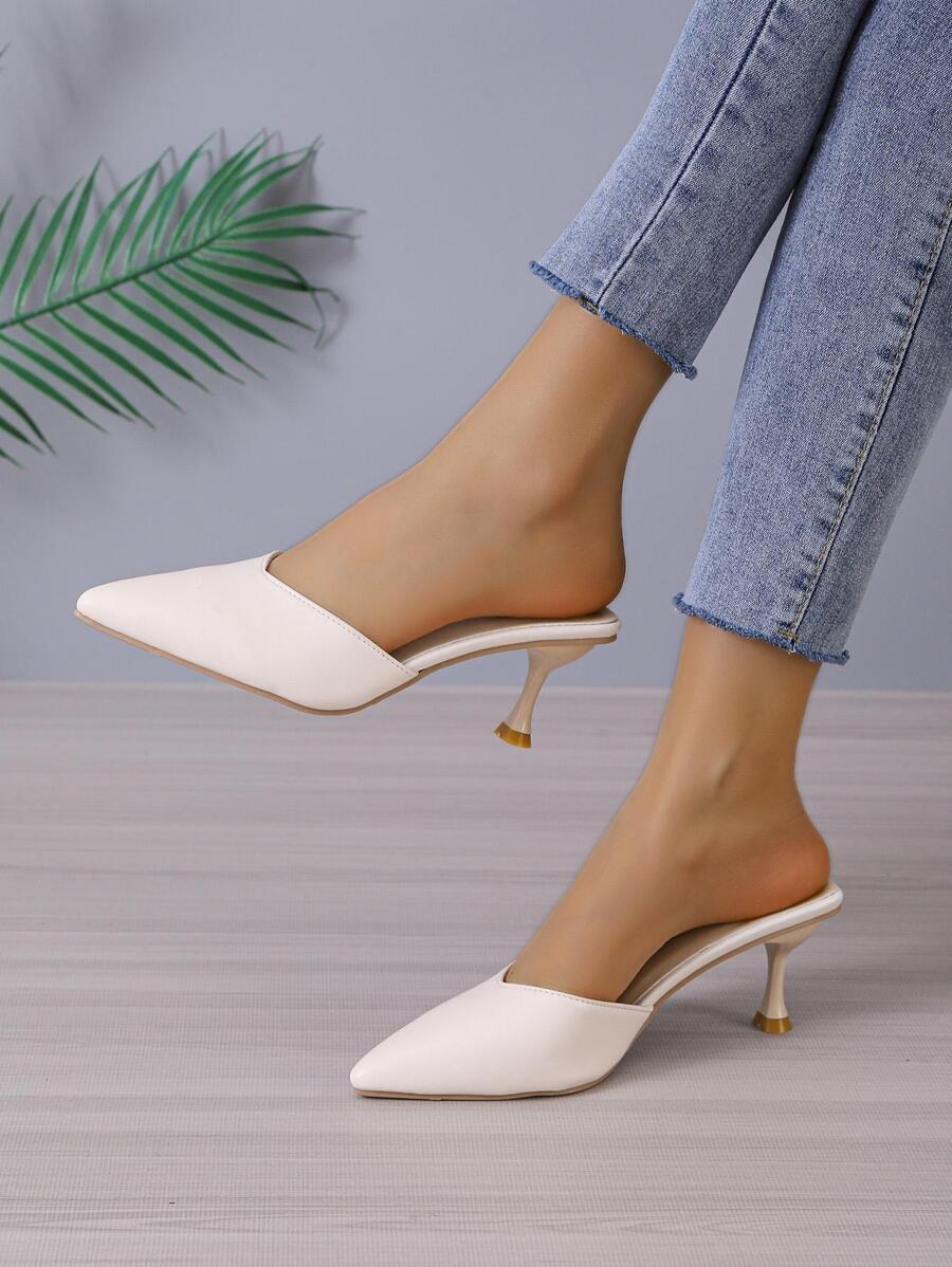 優雅淺褐色高跟鞋適用於女士尖頭高跟帶跟穆勒鞋 - 米色 - 查看 1