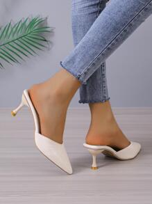 優雅淺褐色高跟鞋適用於女士尖頭高跟帶跟穆勒鞋 - 米色 - 查看 6