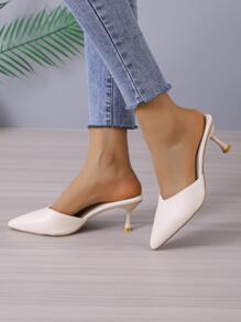 優雅淺褐色高跟鞋適用於女士尖頭高跟帶跟穆勒鞋 - 米色 - 查看 3