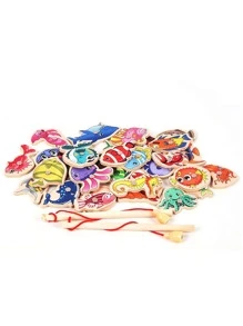 1套木製互動遊戲、創意魚和水母設計兒童玩具