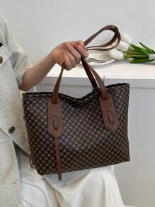 幾何圖案方形手提包，棕色優雅適用於工作 - 彩色 - 查看 5