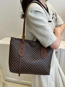 幾何圖案方形手提包，棕色優雅適用於工作 - 彩色 - 查看 3