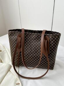 幾何圖案方形手提包，棕色優雅適用於工作 - 彩色 - 查看 2