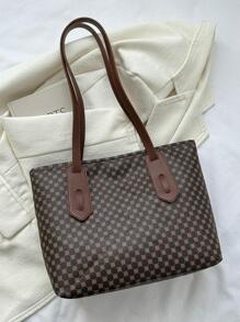 幾何圖案方形手提包，棕色優雅適用於工作 - 彩色 - 查看 8