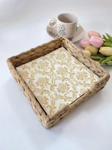 20pcs Paper Disposable Napkin, Vintage Flower Pattern Paper Dinner Napkin For Party - Gold - View 2