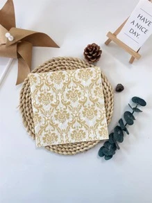 20pcs Paper Disposable Napkin, Vintage Flower Pattern Paper Dinner Napkin For Party - Gold - View 3