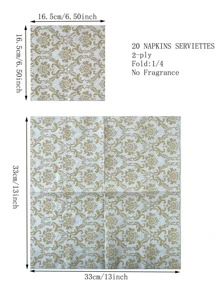 20pcs Paper Disposable Napkin, Vintage Flower Pattern Paper Dinner Napkin For Party - Gold - View 5