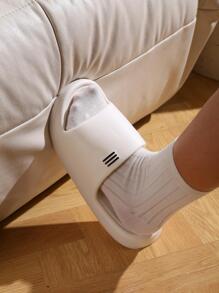 酷白色拖鞋適用於女士條紋圖案單帶拖鞋 - 白色 - 查看 3