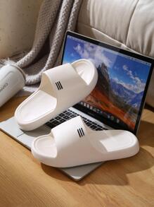 酷白色拖鞋適用於女士條紋圖案單帶拖鞋 - 白色 - 查看 4