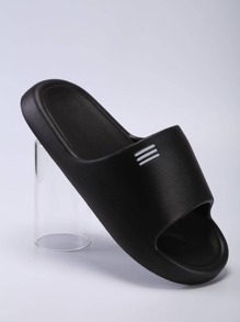 Cool Black Slippers For Men, Striped Pattern Single Band EVA Slides - Black - View 4