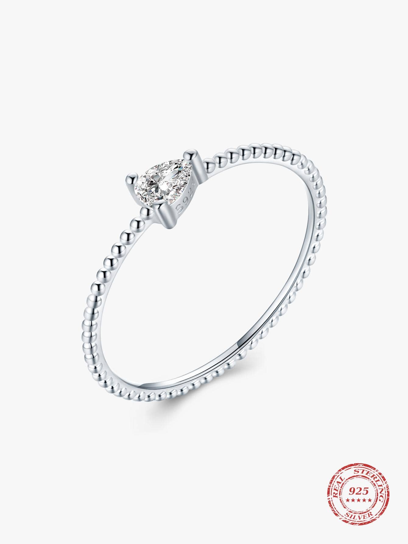 1入組時尚純銀方晶鋯石裝飾戒指適合女士適合婚禮裝飾用品 - 銀色 - 查看 1