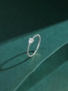 1入組時尚純銀方晶鋯石裝飾戒指適合女士適合婚禮裝飾用品 - 銀色 - 查看 4