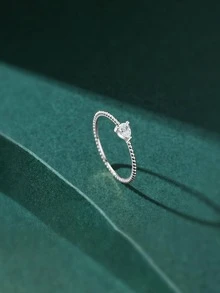 1入組時尚純銀方晶鋯石裝飾戒指適合女士適合婚禮裝飾用品 - 銀色 - 查看 5