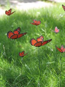 12入組蝴蝶形狀裝飾花園樁 - 橘色 - 查看 4