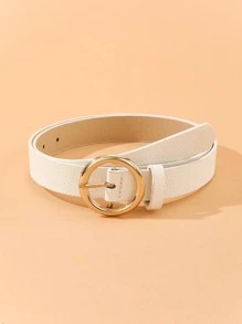 1入組女士素色圓扣休閒腰帶，適合日常生活 - 白色 - 查看 1