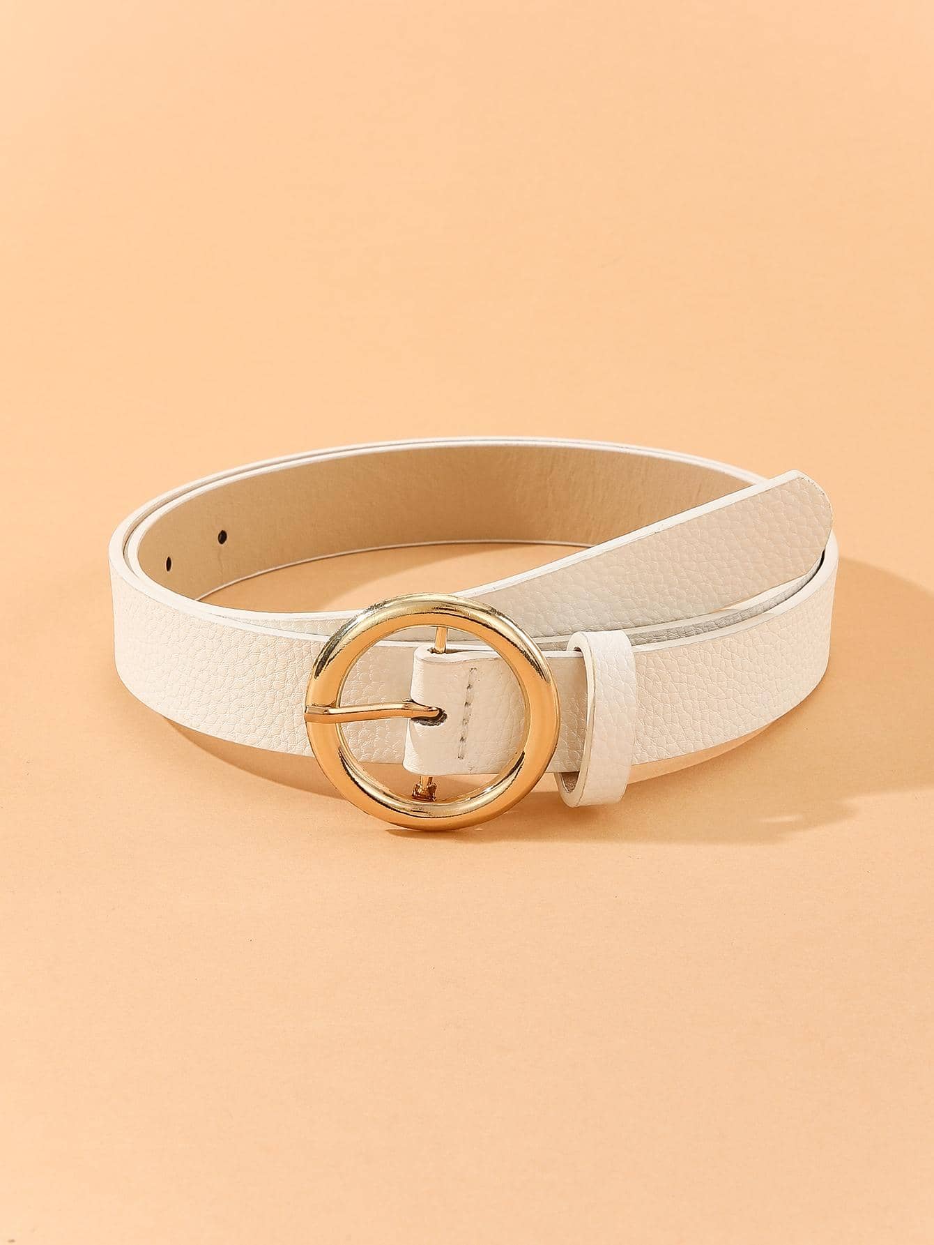 1入組女士素色圓扣休閒腰帶，適合日常生活 - 白色 - 查看 1