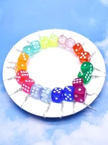 3對/套隨機時尚骰子耳墜適合女士適用於禮品 - 彩色 - 查看 3
