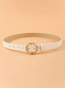 1入組女士素色圓扣休閒腰帶，適合日常生活 - 白色 - 查看 2