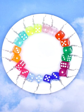 3對/套隨機時尚骰子耳墜適合女士適用於禮品