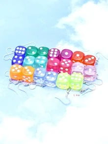 3對/套隨機時尚骰子耳墜適合女士適用於禮品 - 彩色 - 查看 4