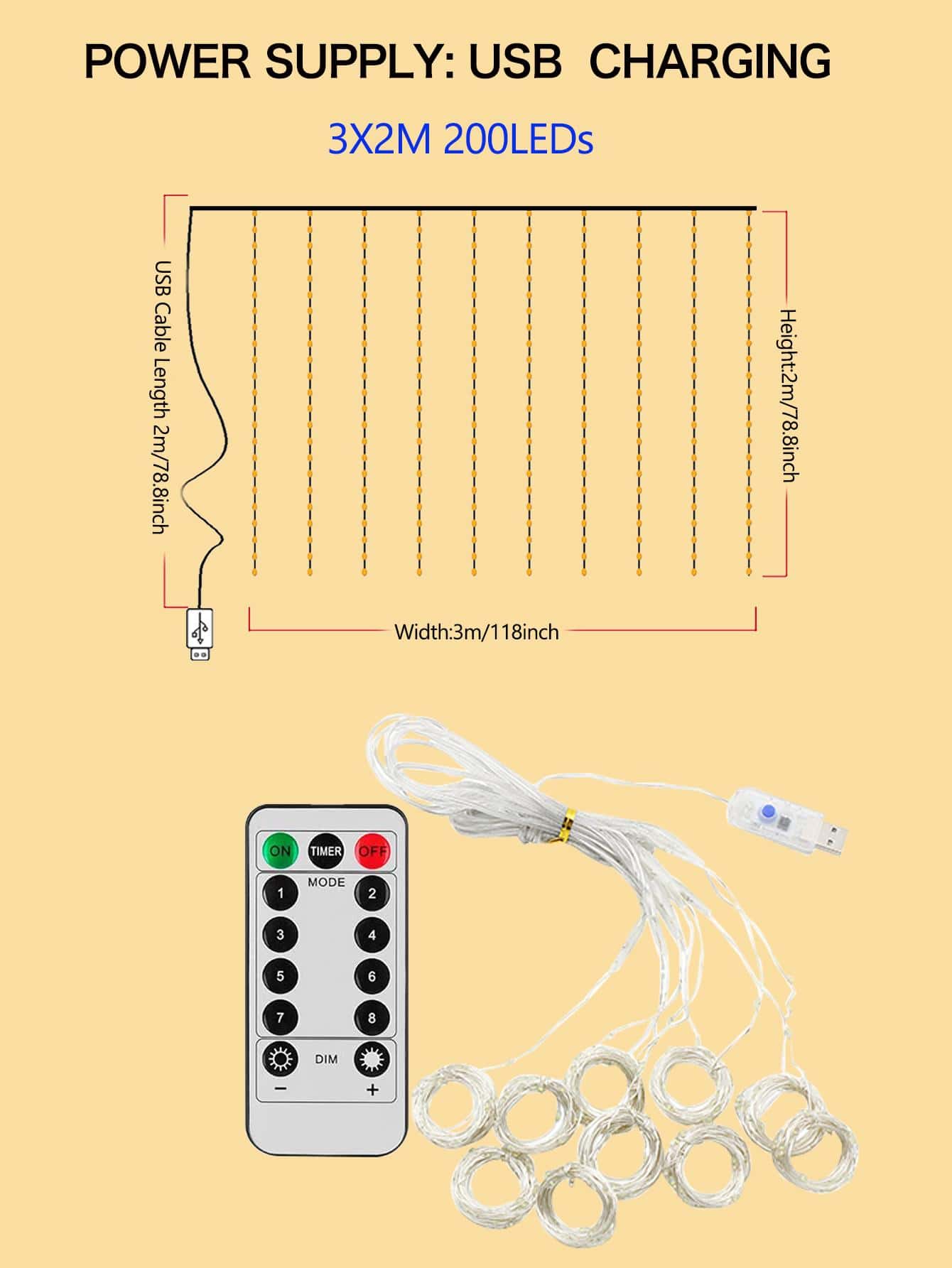 Led Garland Curtain Lights With 8 Modes & Usb Remote Control For Wedding, Christmas, Home, Festival Decoration - White - View 7
