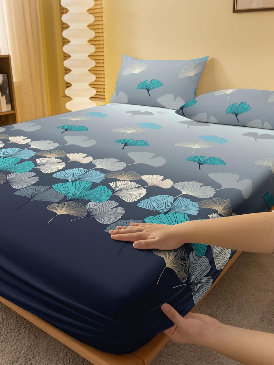 1入組銀杏葉圖案床笠，臥室現代織物床笠 - 彩色 - 查看 1