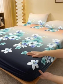 1pc Flower Pattern Fitted Sheet, Modern Fabric Fitted Bottom Sheet For Bedroom - Multicolor - View 1