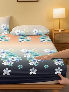 1pc Flower Pattern Fitted Sheet, Modern Fabric Fitted Bottom Sheet For Bedroom - Multicolor - View 3