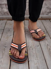 時尚拖鞋適用於男士條紋圖案人字拖 - 彩色 - 查看 2