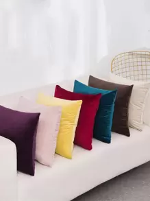 1/4pcs Solid Color Velvet Embroidery Cushion Cover (Inner Pillow Not Included) - Beige - View 7